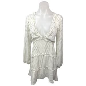 Polly White Polka Dot Ruffle V-neck Long Puff Sleeve Tiered Ruffle Mini Dress 6